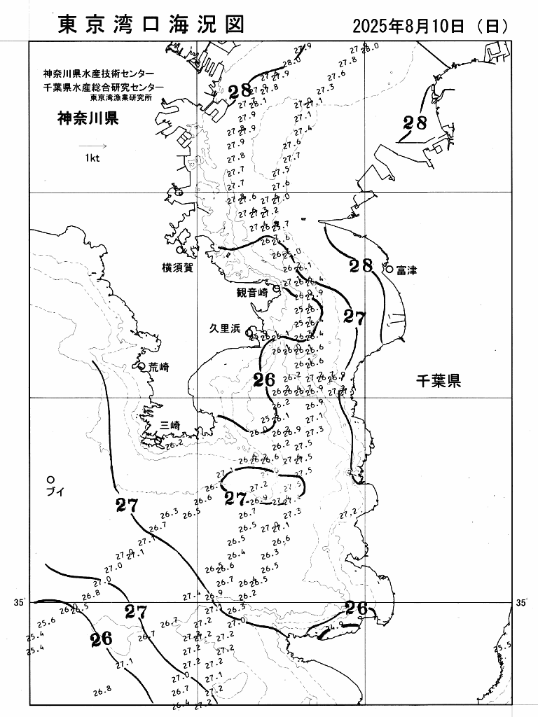 海況図, 東京湾口海況図 検索結果, (水温分布 等を図示)