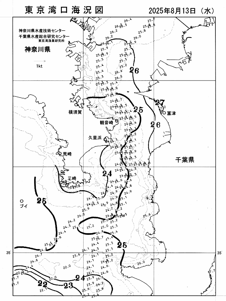 海況図, 東京湾口海況図 検索結果, (水温分布 等を図示)