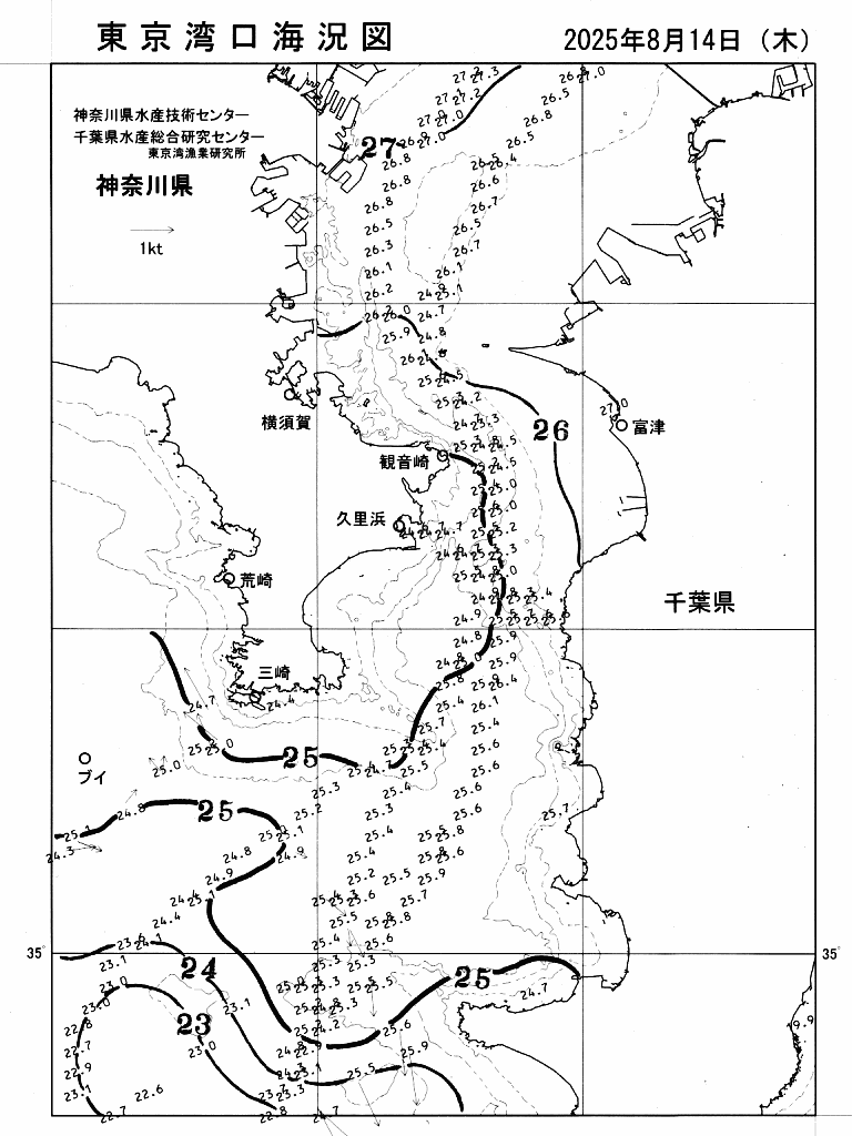 海況図, 東京湾口海況図 検索結果, (水温分布 等を図示)