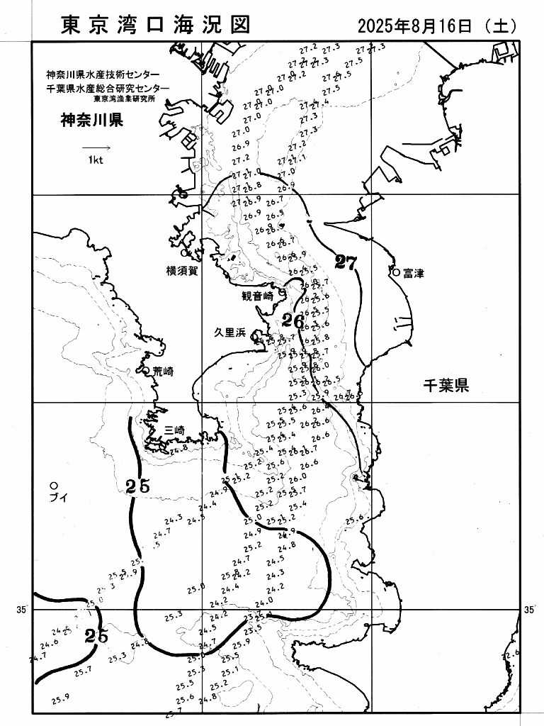 海況図, 東京湾口海況図 検索結果, (水温分布 等を図示)