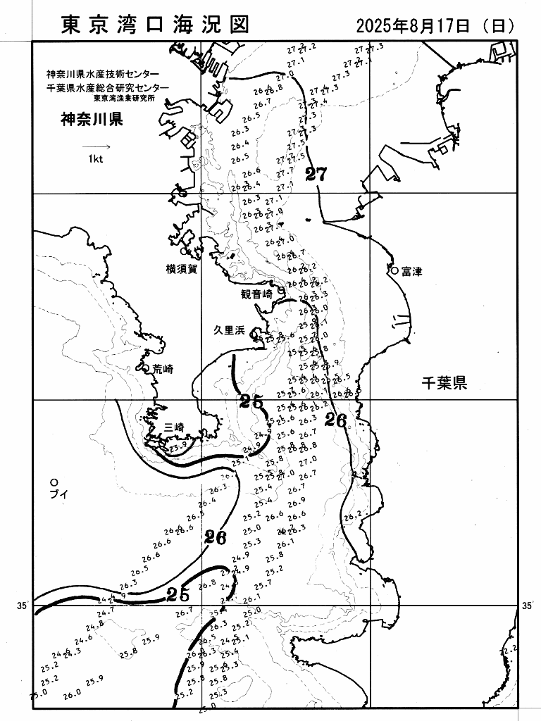 海況図, 東京湾口海況図 検索結果, (水温分布 等を図示)