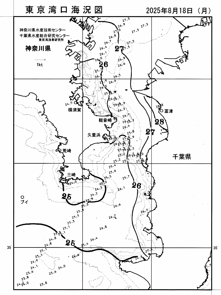 海況図, 東京湾口海況図 検索結果, (水温分布 等を図示)