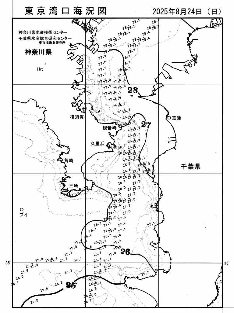 海況図, 東京湾口海況図 検索結果, (水温分布 等を図示)