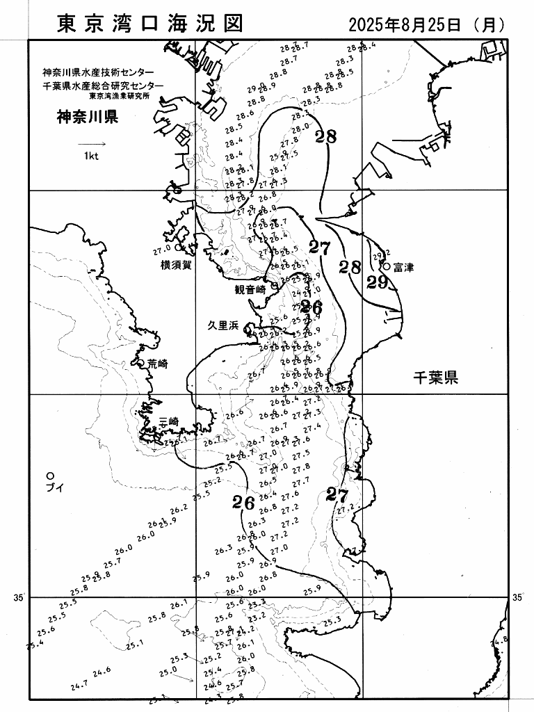 海況図, 東京湾口海況図 検索結果, (水温分布 等を図示)