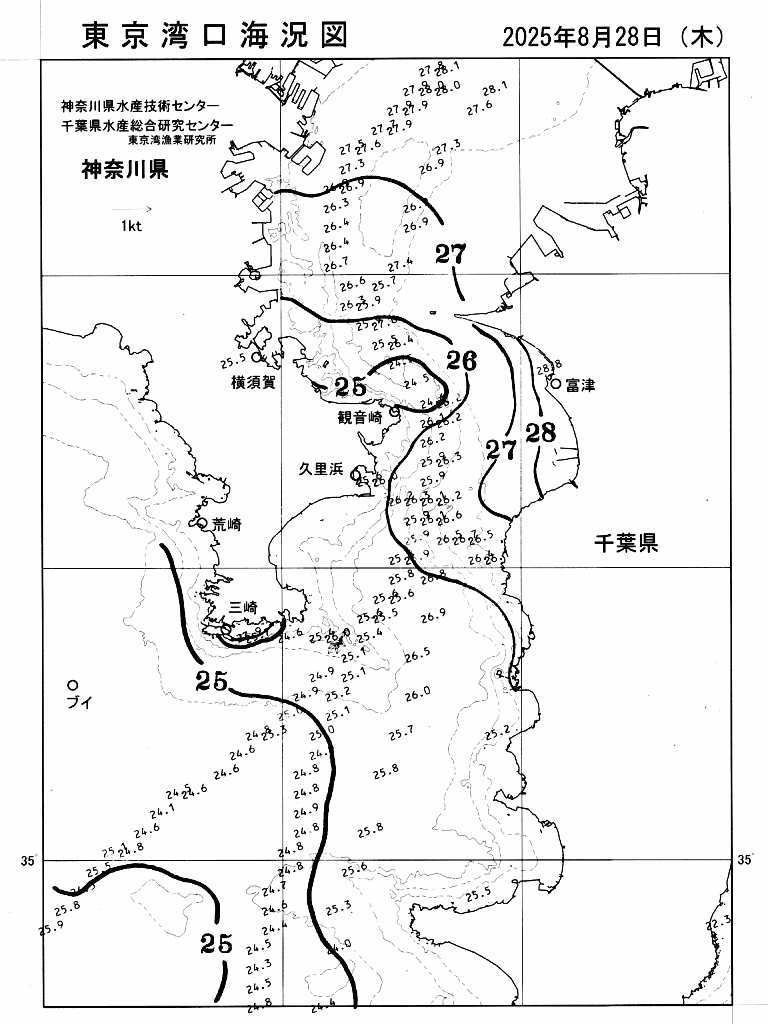 海況図, 東京湾口海況図 検索結果, (水温分布 等を図示)