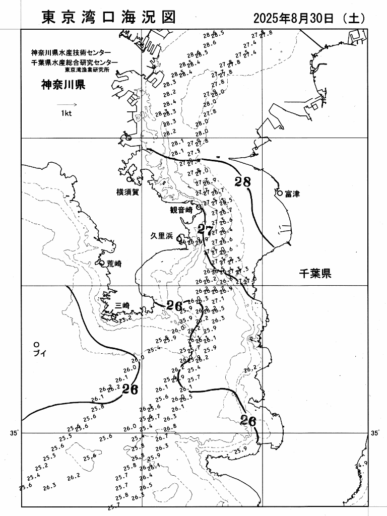 海況図, 東京湾口海況図 検索結果, (水温分布 等を図示)