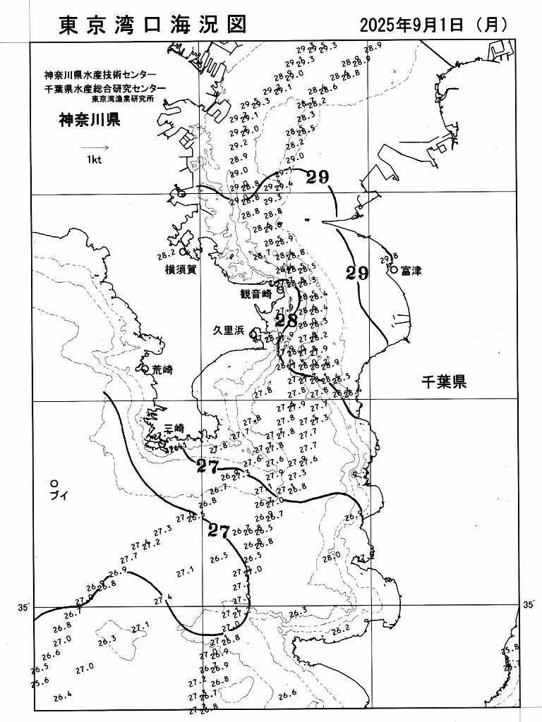 海況図, 東京湾口海況図 検索結果, (水温分布 等を図示)