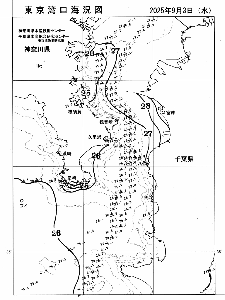 海況図, 東京湾口海況図 検索結果, (水温分布 等を図示)