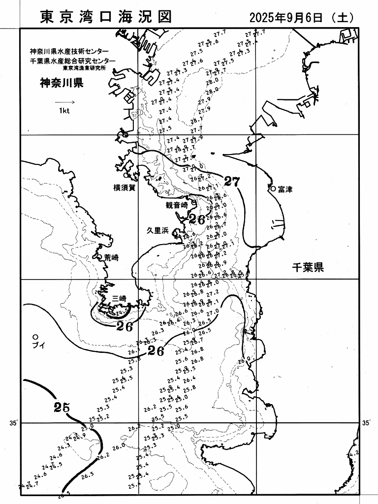 海況図, 東京湾口海況図 検索結果, (水温分布 等を図示)