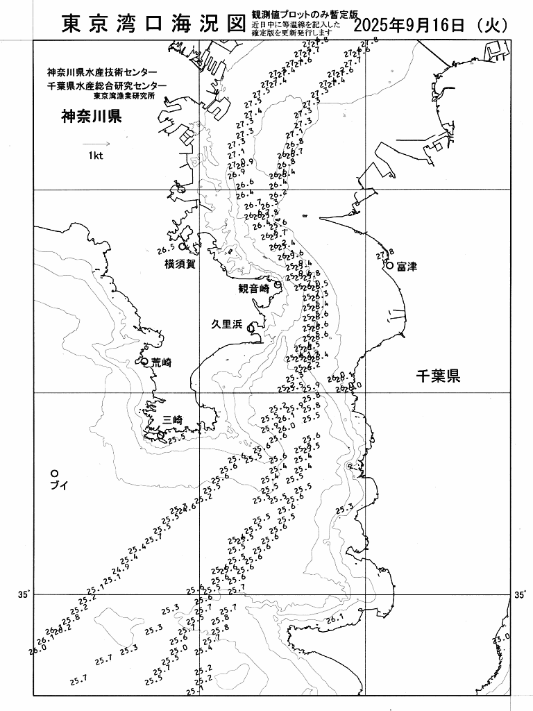 海況図, 東京湾口海況図 検索結果, (水温分布 等を図示)