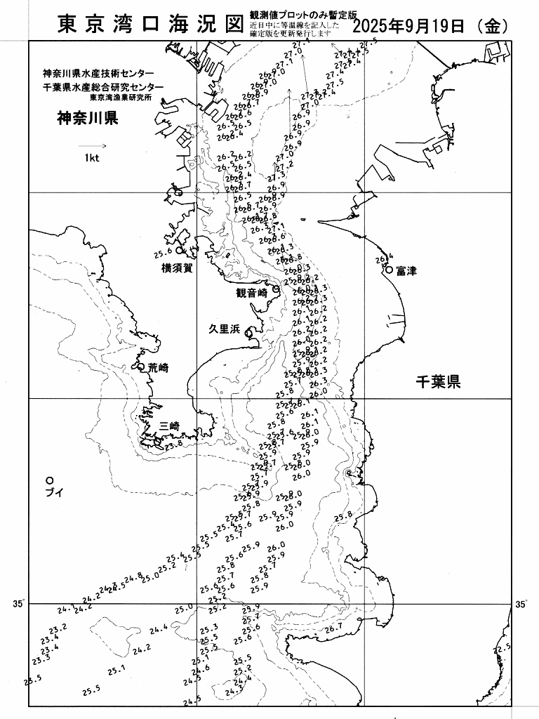 海況図, 東京湾口海況図 検索結果, (水温分布 等を図示)