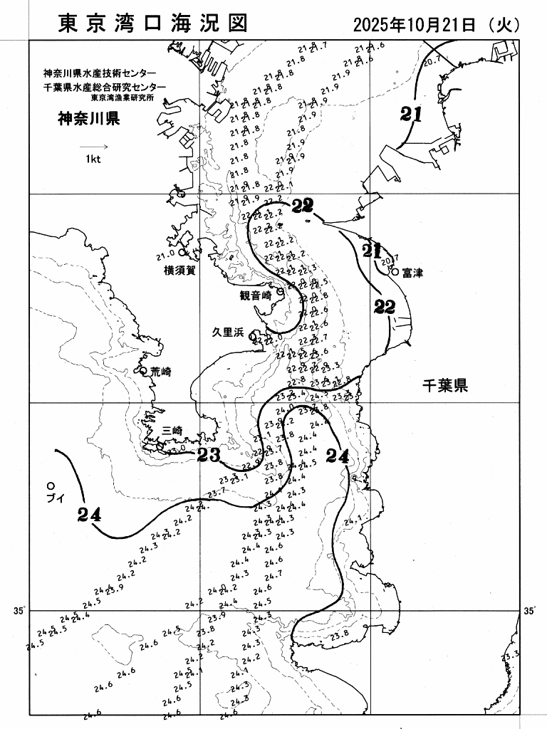 海況図, 東京湾口海況図 検索結果, (水温分布 等を図示)