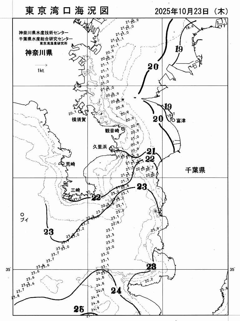 海況図, 東京湾口海況図 検索結果, (水温分布 等を図示)