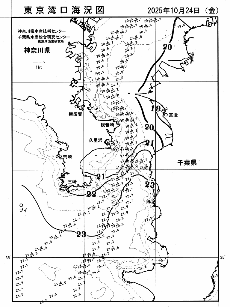 海況図, 東京湾口海況図 検索結果, (水温分布 等を図示)