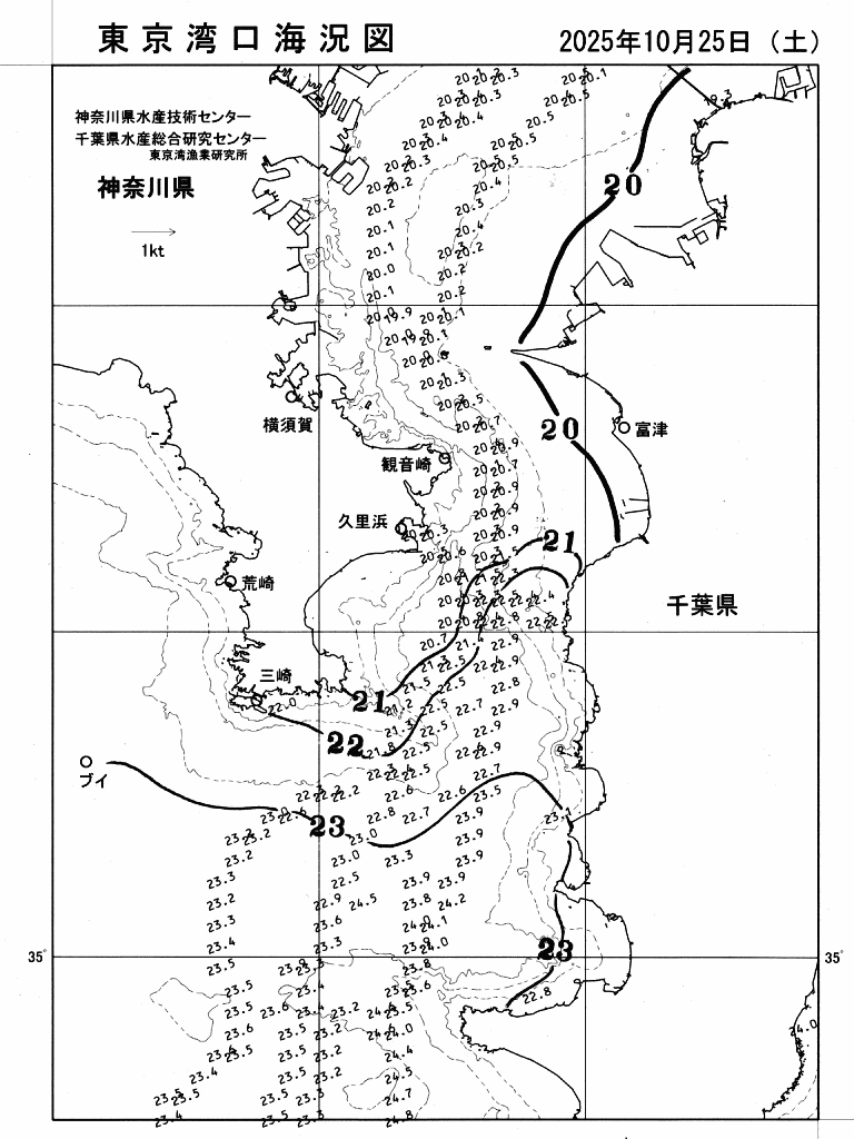 海況図, 東京湾口海況図 検索結果, (水温分布 等を図示)