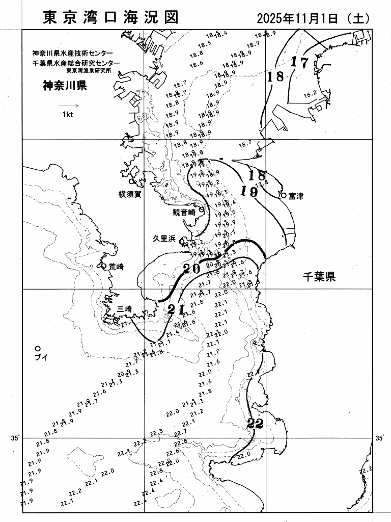 海況図, 東京湾口海況図 検索結果, (水温分布 等を図示)