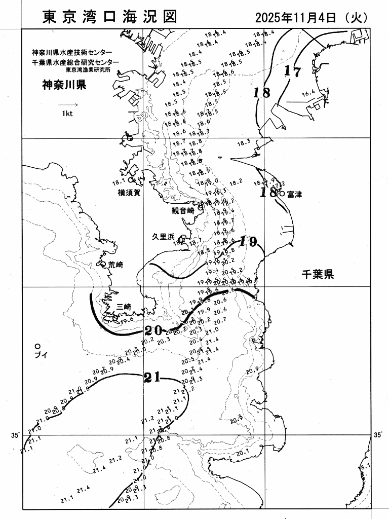 海況図, 東京湾口海況図 検索結果, (水温分布 等を図示)