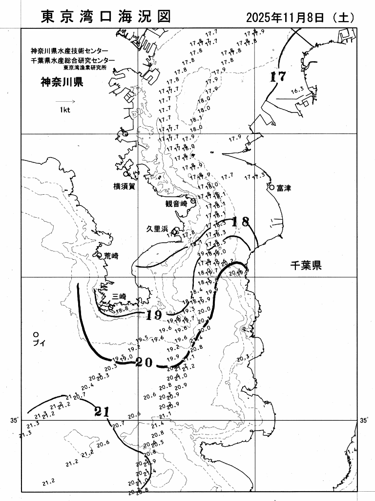 海況図, 東京湾口海況図 検索結果, (水温分布 等を図示)