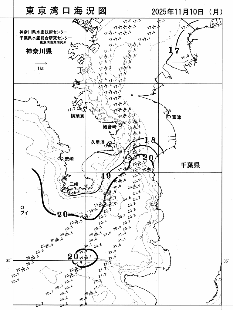 海況図, 東京湾口海況図 検索結果, (水温分布 等を図示)