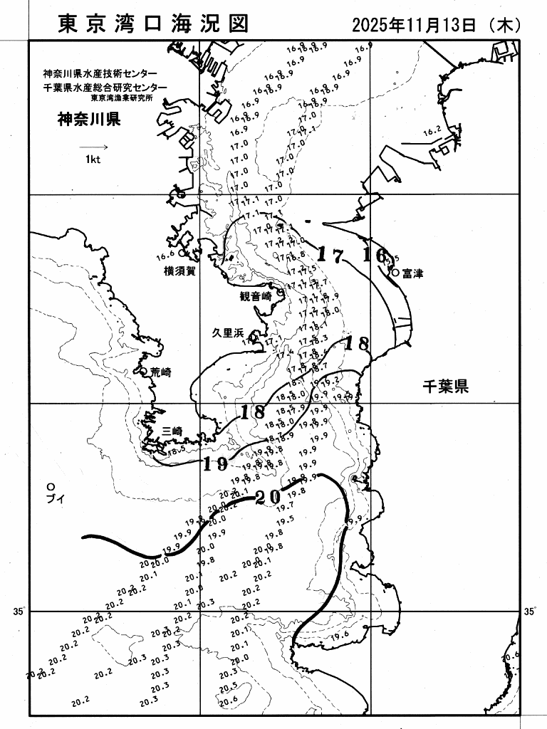 海況図, 東京湾口海況図 検索結果, (水温分布 等を図示)