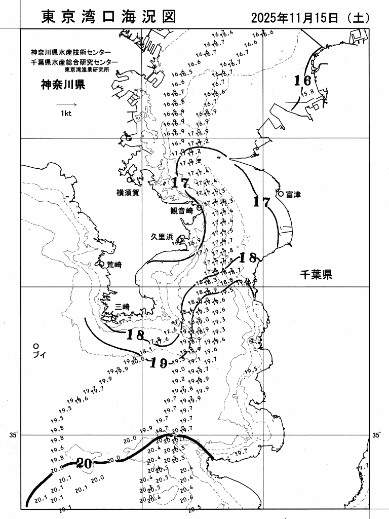 海況図, 東京湾口海況図 検索結果, (水温分布 等を図示)