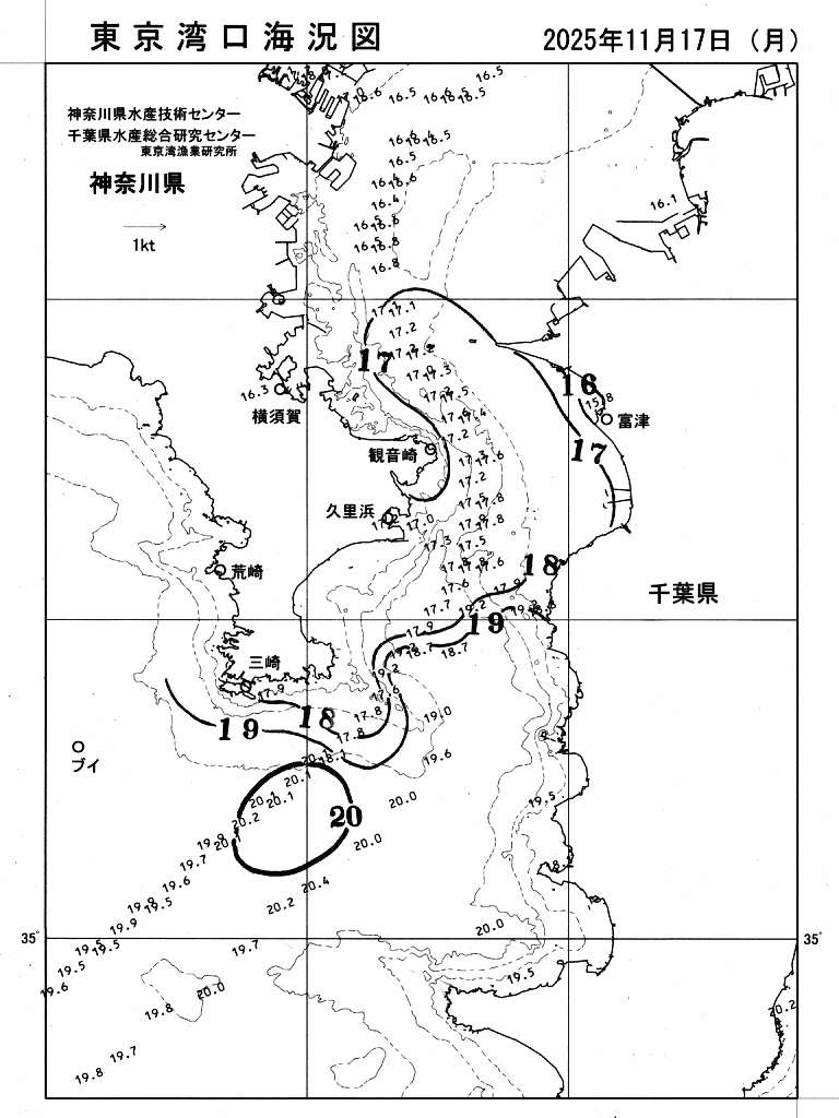 海況図, 東京湾口海況図 検索結果, (水温分布 等を図示)