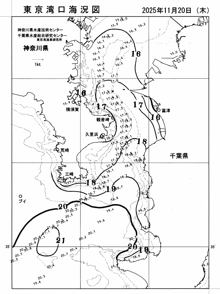 海況図, 東京湾口海況図 検索結果, (水温分布 等を図示)