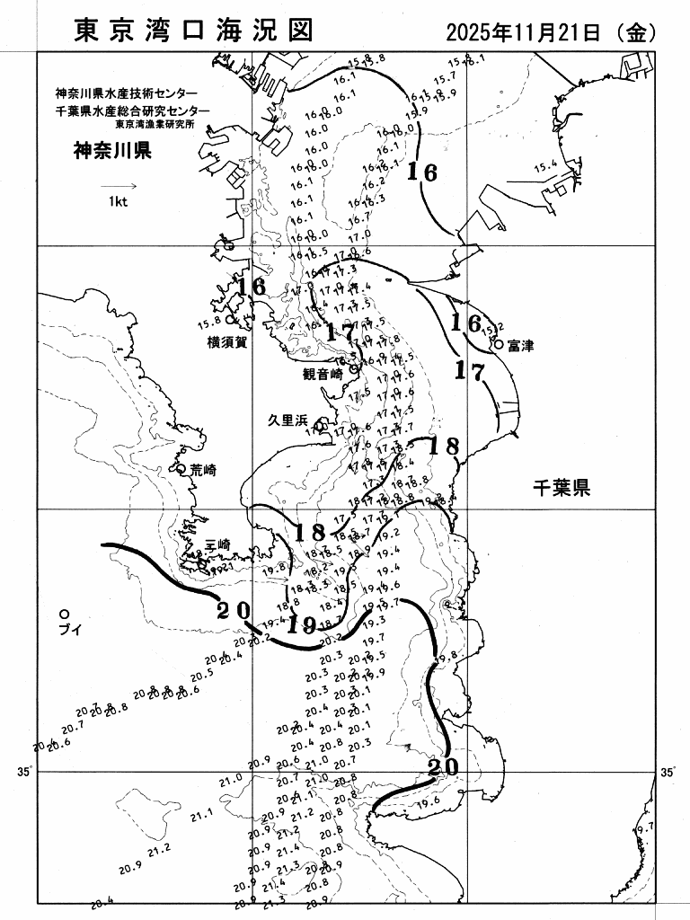 海況図, 東京湾口海況図 検索結果, (水温分布 等を図示)