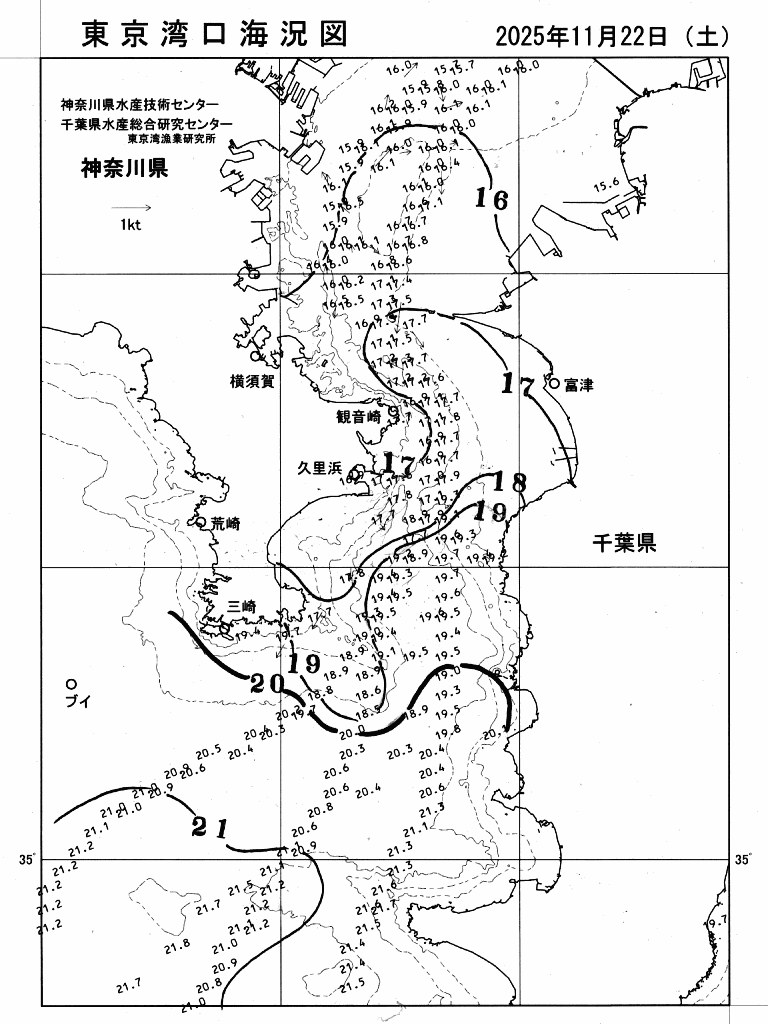 海況図, 東京湾口海況図 検索結果, (水温分布 等を図示)