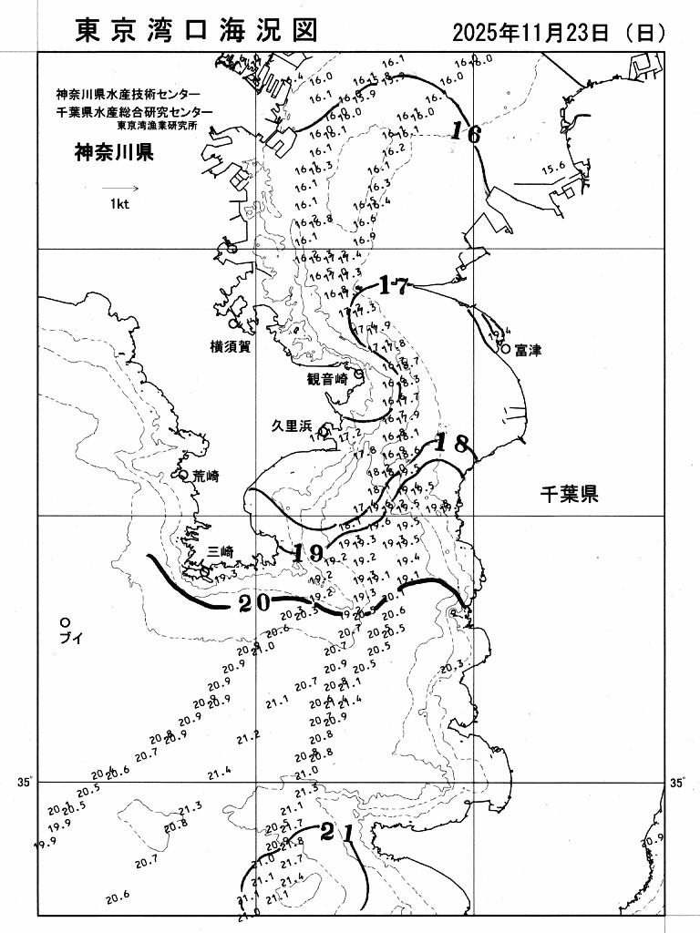 海況図, 東京湾口海況図 検索結果, (水温分布 等を図示)