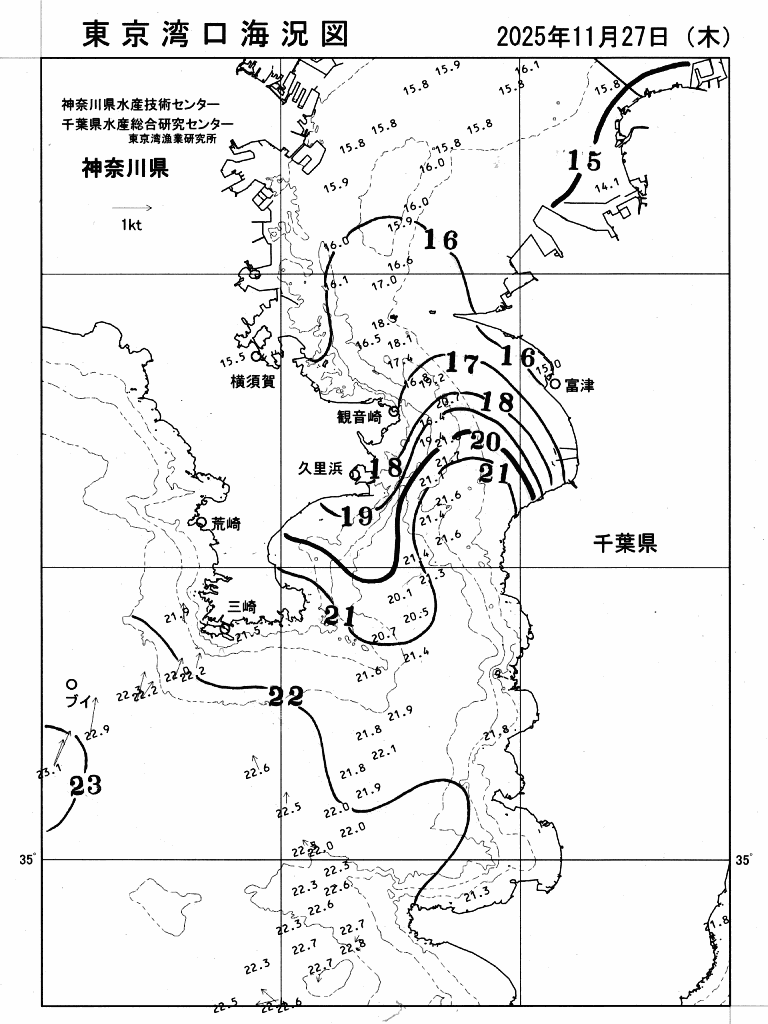 海況図, 東京湾口海況図 検索結果, (水温分布 等を図示)