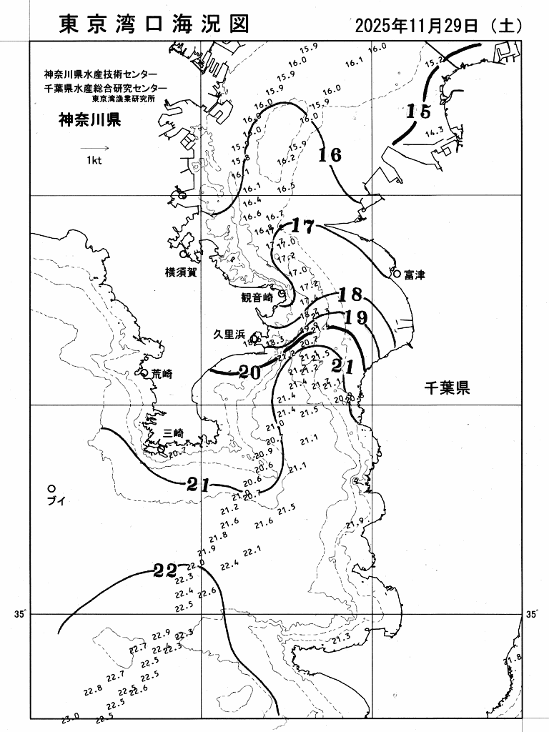 海況図, 東京湾口海況図 検索結果, (水温分布 等を図示)
