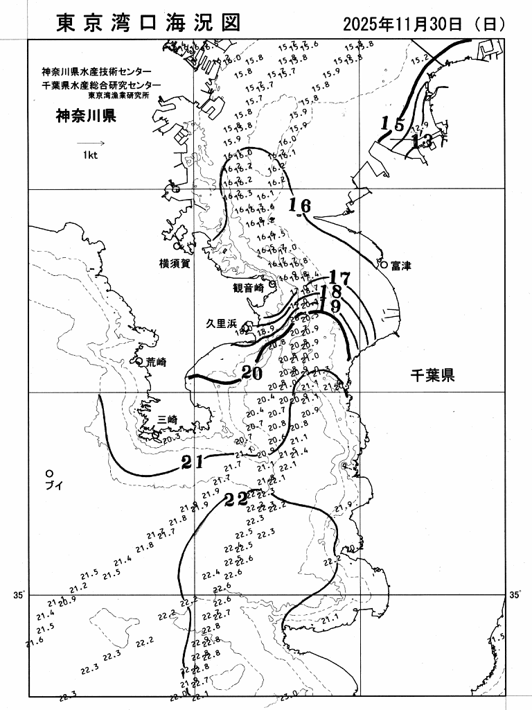 海況図, 東京湾口海況図 検索結果, (水温分布 等を図示)