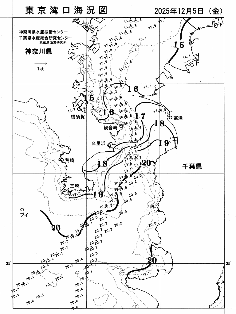 海況図, 東京湾口海況図 検索結果, (水温分布 等を図示)