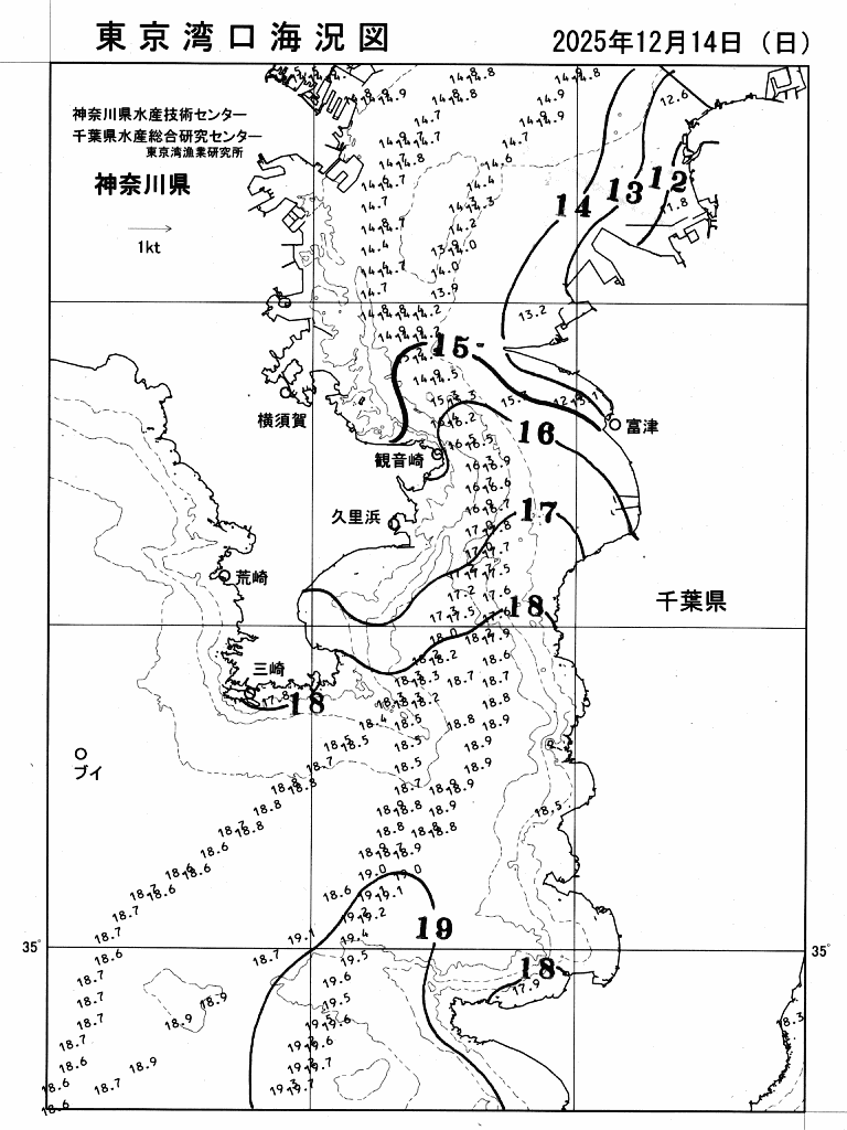 海況図, 東京湾口海況図 検索結果, (水温分布 等を図示)