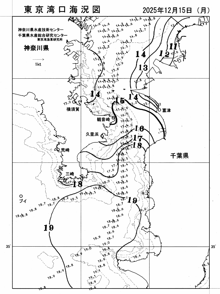 海況図, 東京湾口海況図 検索結果, (水温分布 等を図示)
