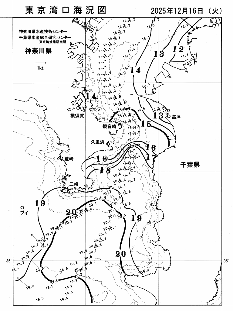 海況図, 東京湾口海況図 検索結果, (水温分布 等を図示)