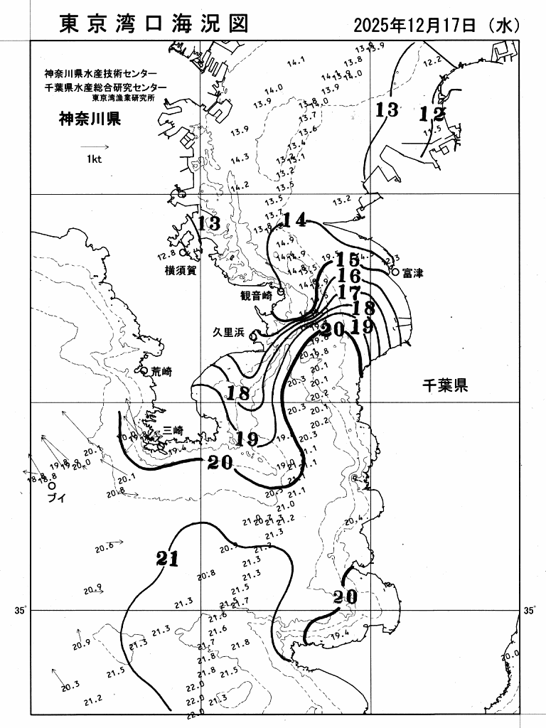 海況図, 東京湾口海況図 検索結果, (水温分布 等を図示)