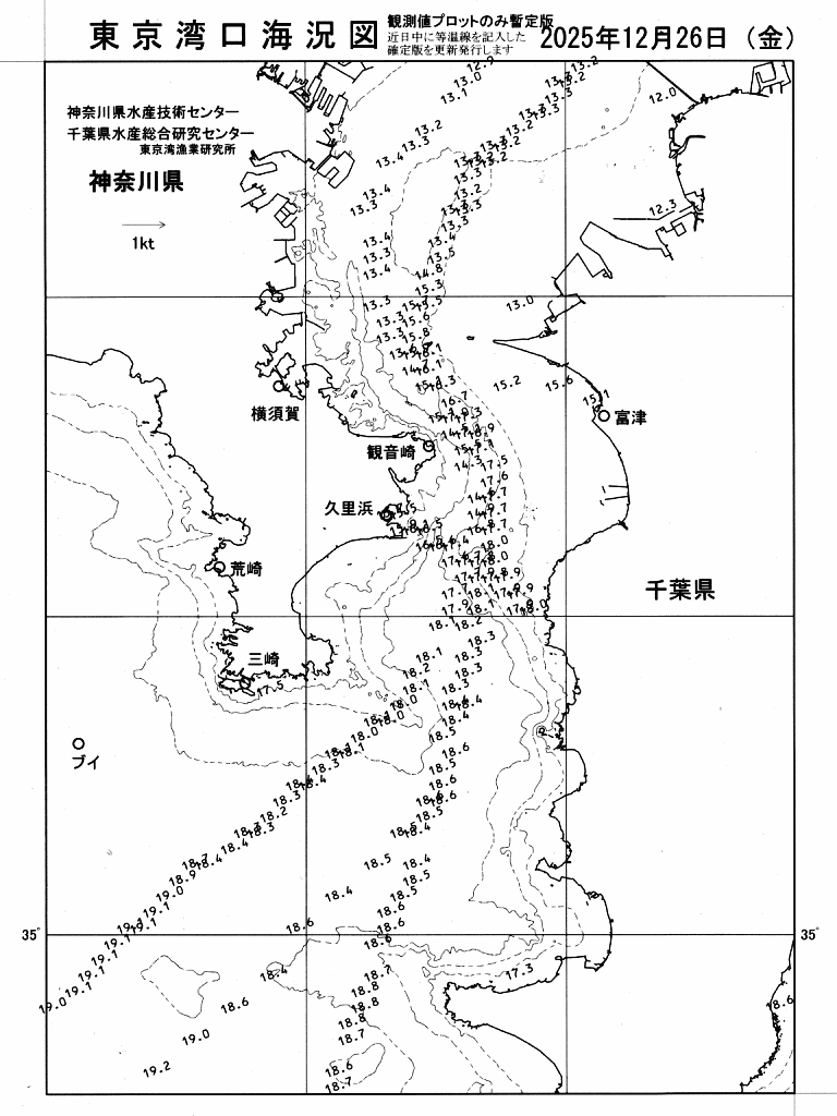 海況図, 東京湾口海況図 検索結果, (水温分布 等を図示)