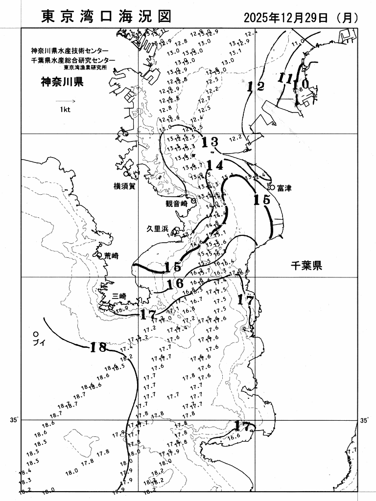 海況図, 東京湾口海況図 検索結果, (水温分布 等を図示)