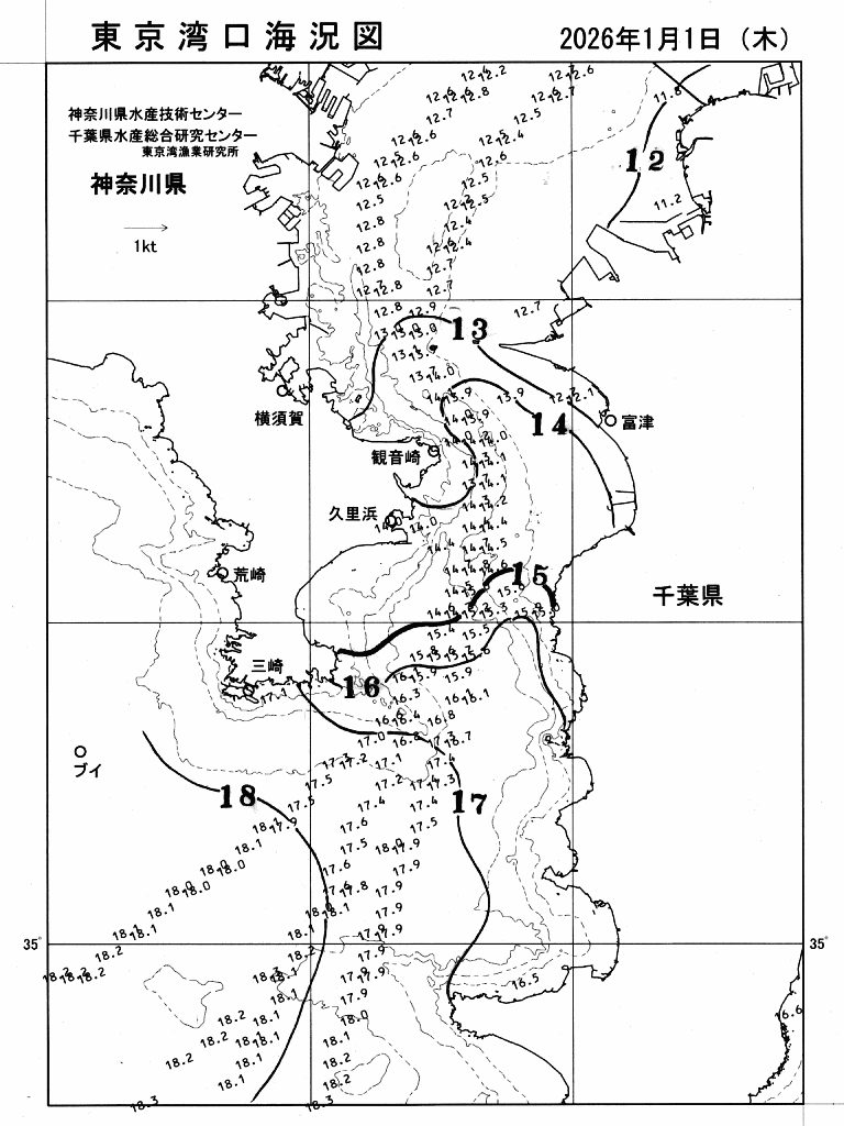 海況図, 東京湾口海況図 検索結果, (水温分布 等を図示)