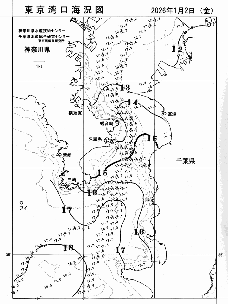 海況図, 東京湾口海況図 検索結果, (水温分布 等を図示)
