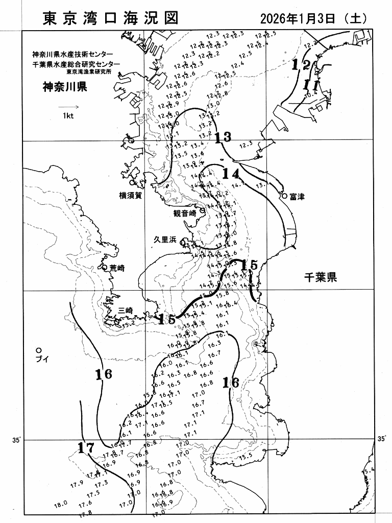海況図, 東京湾口海況図 検索結果, (水温分布 等を図示)
