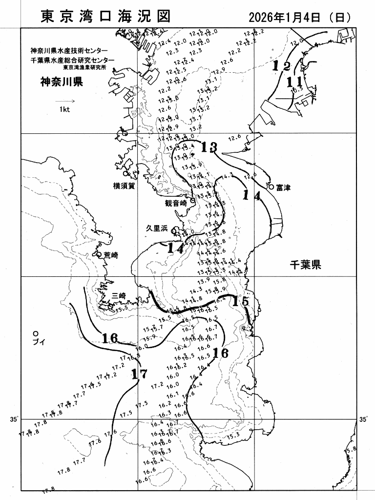 海況図, 東京湾口海況図 検索結果, (水温分布 等を図示)