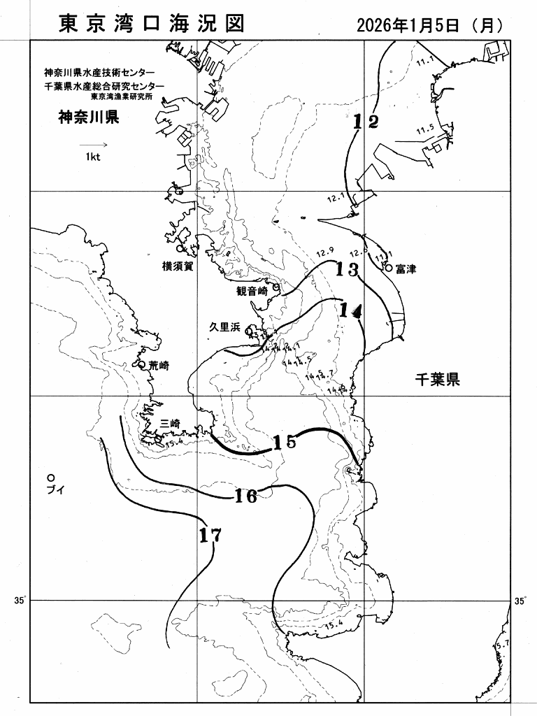 海況図, 東京湾口海況図 検索結果, (水温分布 等を図示)