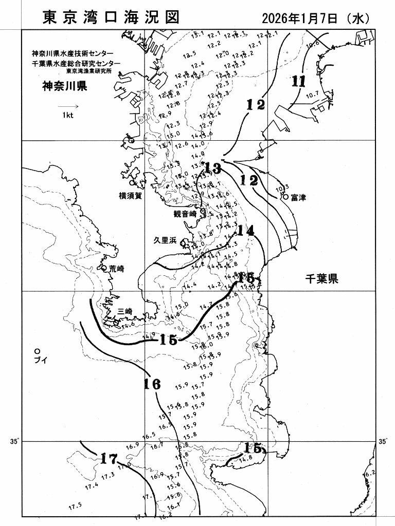 海況図, 東京湾口海況図 検索結果, (水温分布 等を図示)