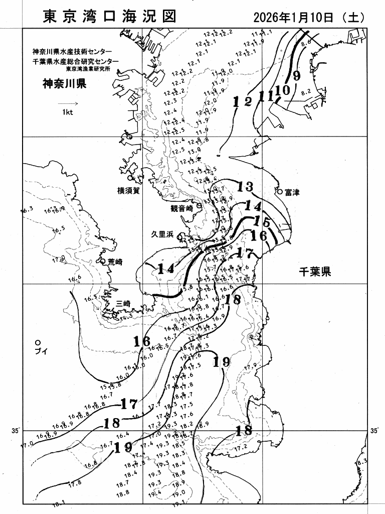 海況図, 東京湾口海況図 検索結果, (水温分布 等を図示)