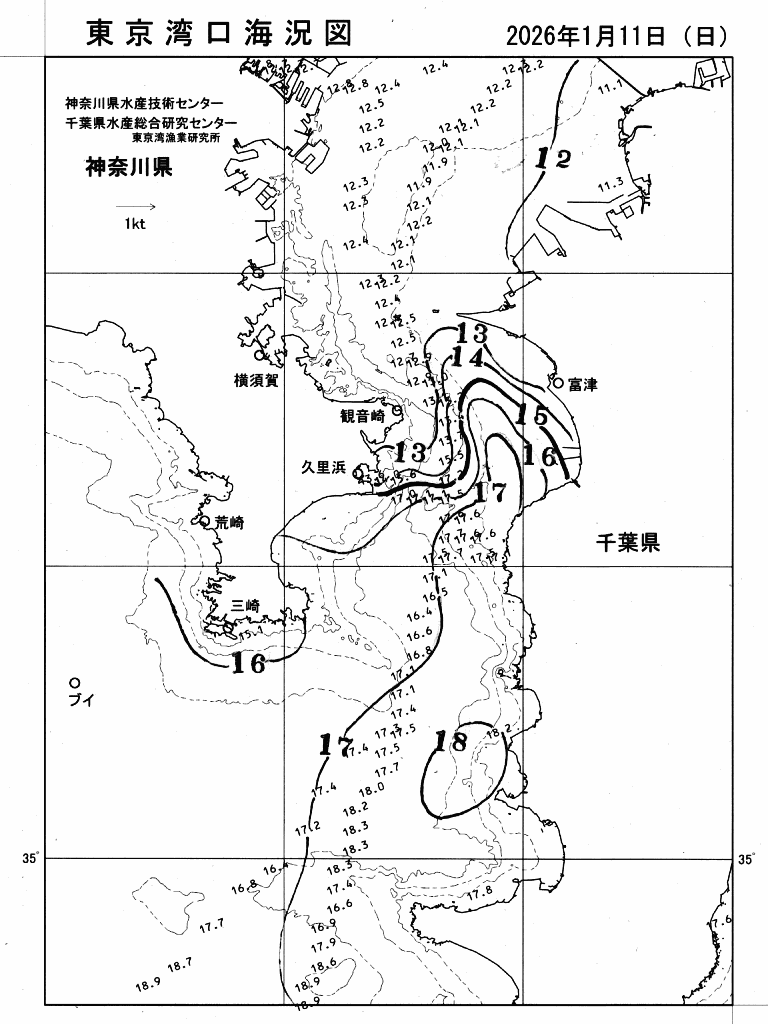 海況図, 東京湾口海況図 検索結果, (水温分布 等を図示)