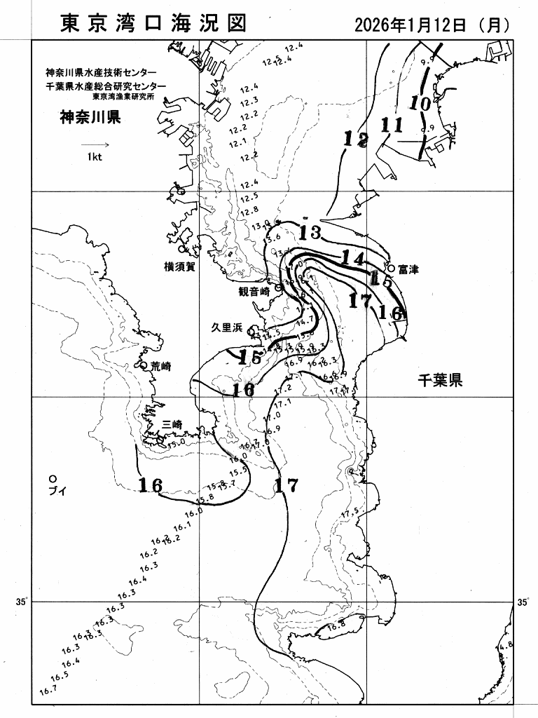 海況図, 東京湾口海況図 検索結果, (水温分布 等を図示)