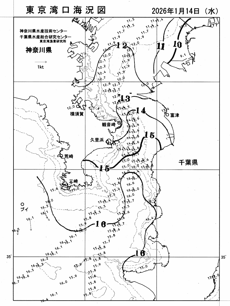 海況図, 東京湾口海況図 検索結果, (水温分布 等を図示)